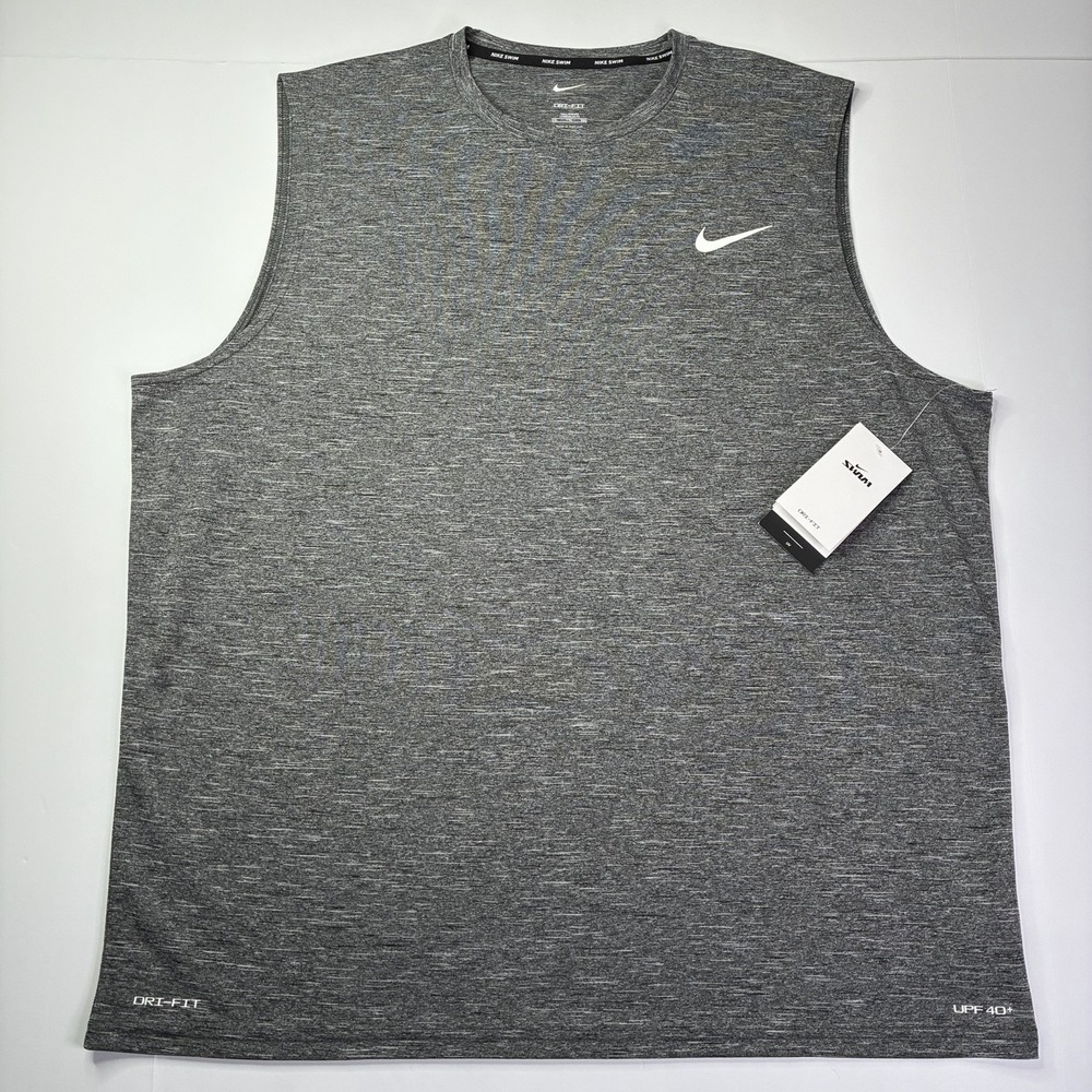 New Nike Mens Essential Hydroguard Swim Tank Top Size 2XLT Gray UPF 40+ NESSA588